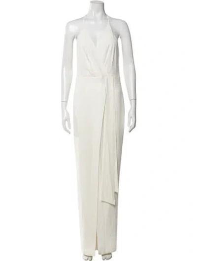 Pre-owned Halston Heritage Halterneck Jumpsuit In White