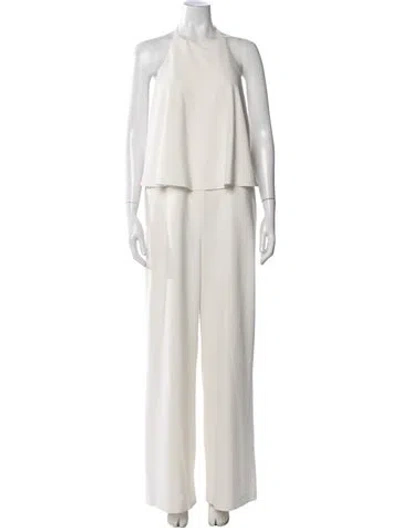 Pre-owned Halston Heritage Halterneck Jumpsuit In White
