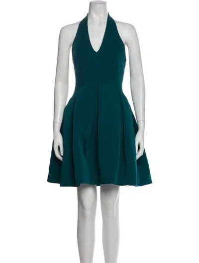 Pre-owned Halston Heritage Halterneck Knee-length Dress In Blue