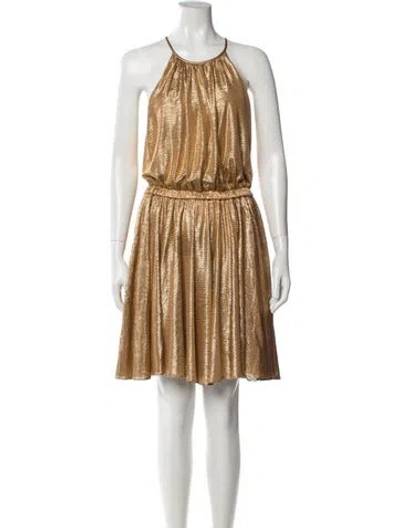 Pre-owned Halston Heritage Halterneck Knee-length Dress In Gold