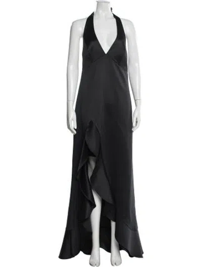 Pre-owned Halston Heritage Halterneck Long Dress In Black