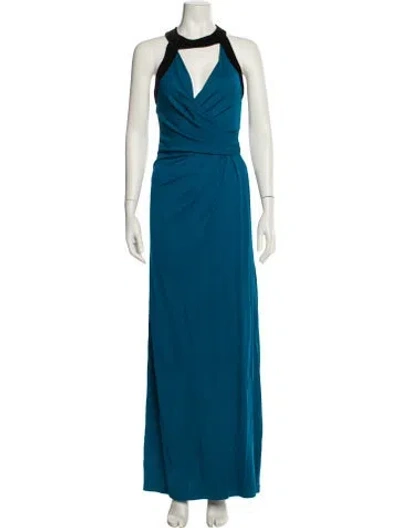 Pre-owned Halston Heritage Halterneck Long Dress In Blue