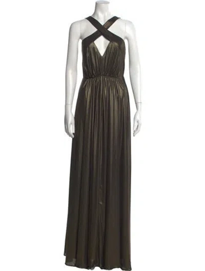 Pre-owned Halston Heritage Halterneck Long Dress In Brown