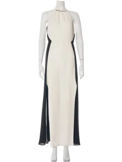 Pre-owned Halston Heritage Halterneck Long Dress In Neutrals