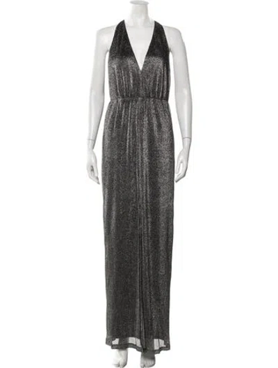 Pre-owned Halston Heritage Halterneck Long Dress In Silver