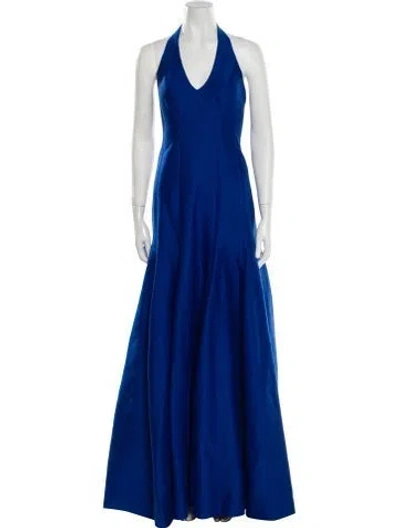 Pre-owned Halston Heritage Halterneck Long Dress W/ Tags In Blue