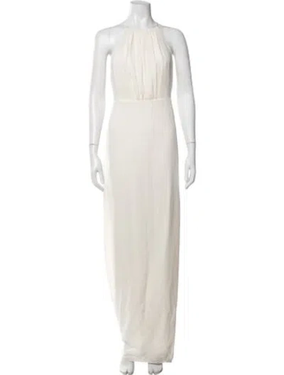 Pre-owned Halston Heritage Halterneck Long Dress W/ Tags In White