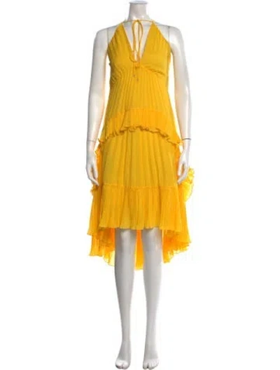 Pre-owned Halston Heritage Halterneck Long Dress In Yellow