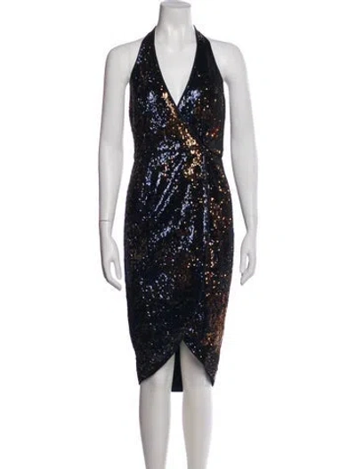 Pre-owned Halston Heritage Halterneck Midi Length Dress In Black