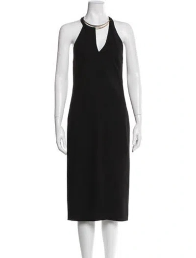 Pre-owned Halston Heritage Halterneck Midi Length Dress In Black