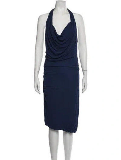 Pre-owned Halston Heritage Halterneck Midi Length Dress In Blue