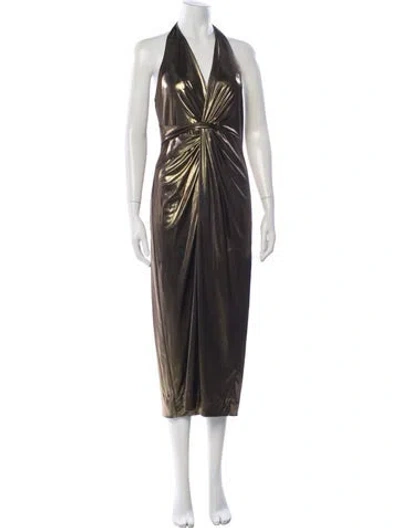 Pre-owned Halston Heritage Halterneck Midi Length Dress In Gold