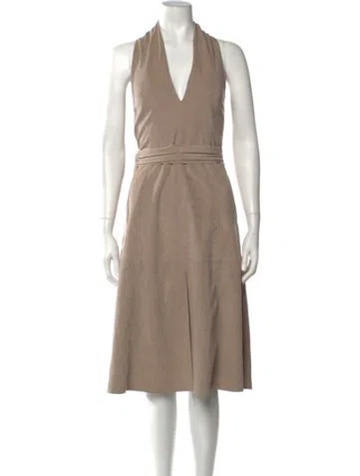 Pre-owned Halston Heritage Halterneck Midi Length Dress In Neutrals