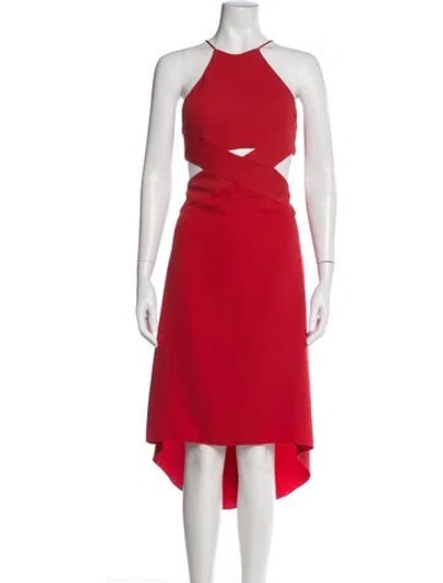 Pre-owned Halston Heritage Halterneck Midi Length Dress In Red