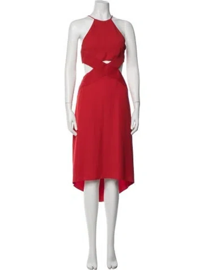 Pre-owned Halston Heritage Halterneck Midi Length Dress In Red