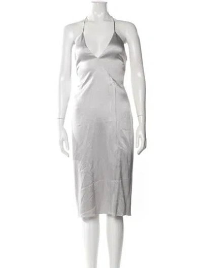 Pre-owned Halston Heritage Halterneck Midi Length Dress In Silver