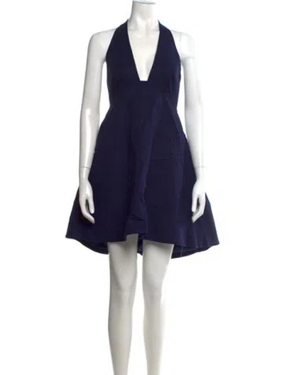 Pre-owned Halston Heritage Halterneck Mini Dress In Blue
