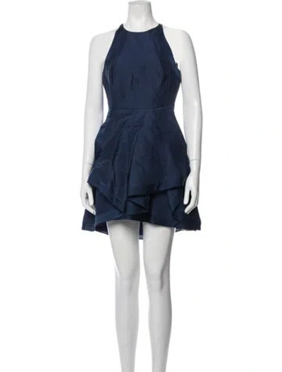Pre-owned Halston Heritage Halterneck Mini Dress In Blue