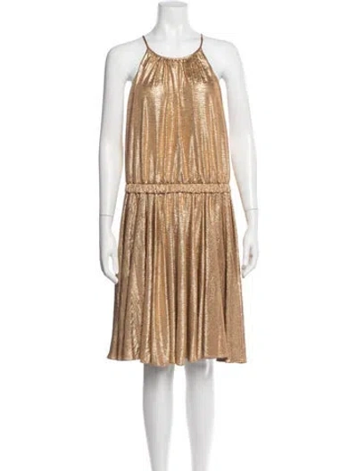 Pre-owned Halston Heritage Halterneck Mini Dress In Gold