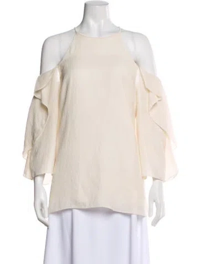 Pre-owned Halston Heritage Halterneck Short Sleeve Top In Neutral
