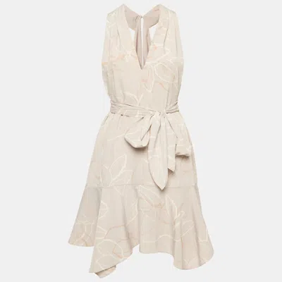 Pre-owned Halston Heritage Halton Heritage Grey Printed Chiffon Flared Mini Dress M
