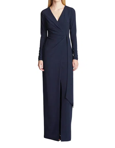 Halston Heritage Jasmine Crepe Maxi Dress In Navy In Blue