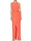Halston Heritage Jersey Front Twist Faux Wrap Long Dress In Orange In Orange