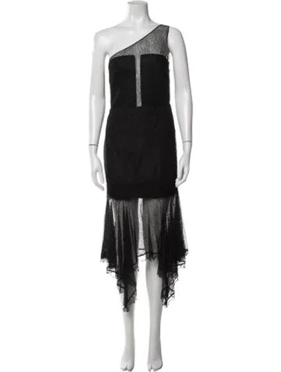 Pre-owned Halston Heritage Lace Pattern Midi Length Dress W/ Tags In Black