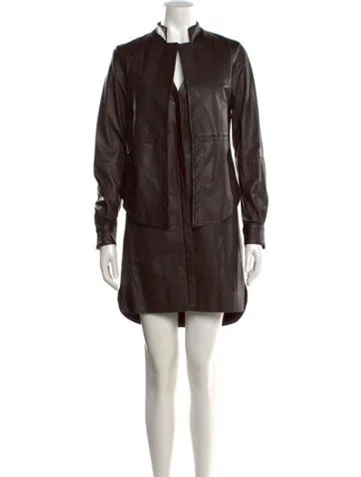 Pre-owned Halston Heritage Lamb Leather Knee-length Dress In Brown