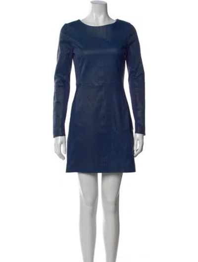 Pre-owned Halston Heritage Lamb Leather Mini Dress In Blue