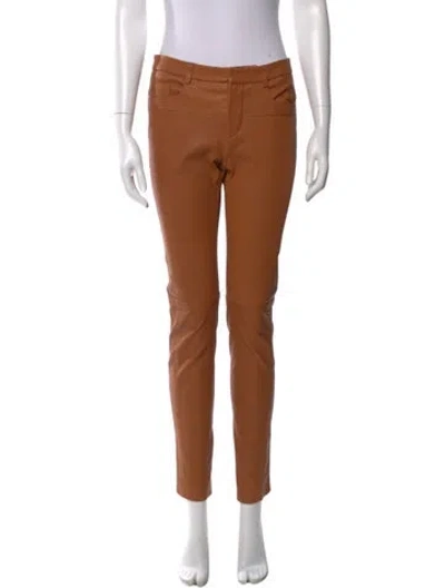 Pre-owned Halston Heritage Lamb Leather Skinny Leg Pants In Neutral