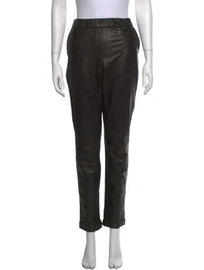 Pre-owned Halston Heritage Lamb Leather Straight Leg Pants In Black