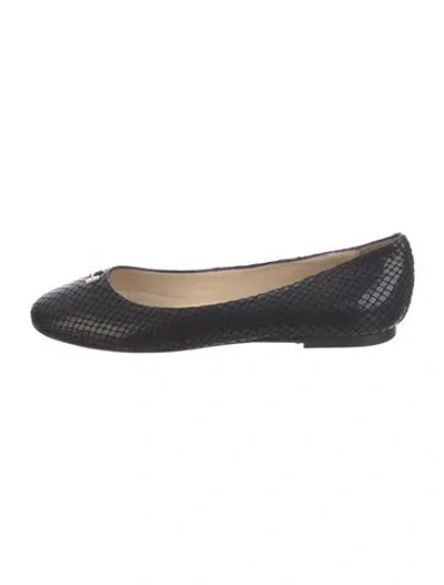 Pre-owned Halston Heritage Leather Animal Print Ballet Flats In Black