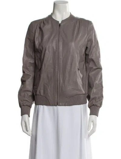 Pre-owned Halston Heritage Leather Bomber Jacket In Neutral