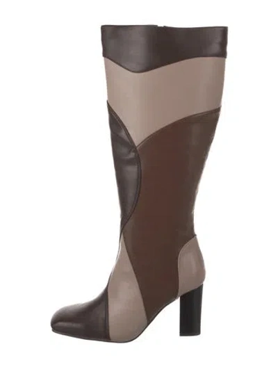 Pre-owned Halston Heritage Leather Colorblock Pattern Boots In Brown