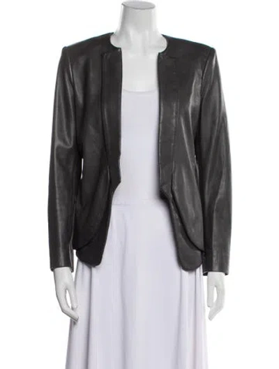 Pre-owned Halston Heritage Leather Evening Jacket In Gray