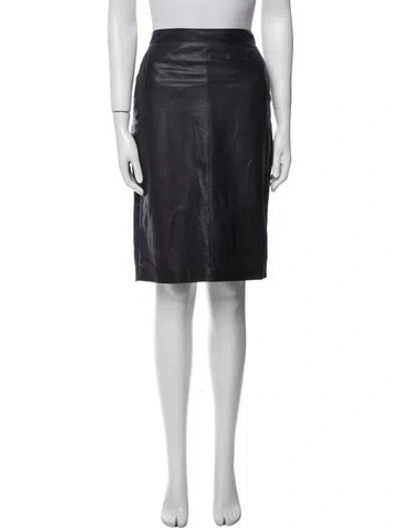 Pre-owned Halston Heritage Leather Knee-length Skirt In Blue
