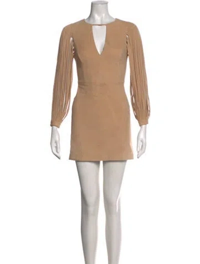 Pre-owned Halston Heritage Leather Mini Dress In Neutral