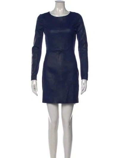 Pre-owned Halston Heritage Leather Mini Dress W/ Tags In Blue