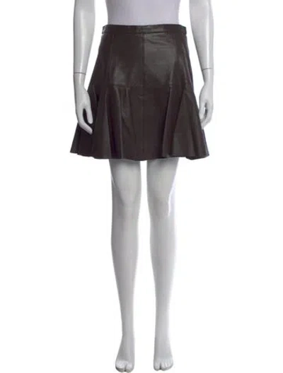 Pre-owned Halston Heritage Leather Mini Skirt In Brown