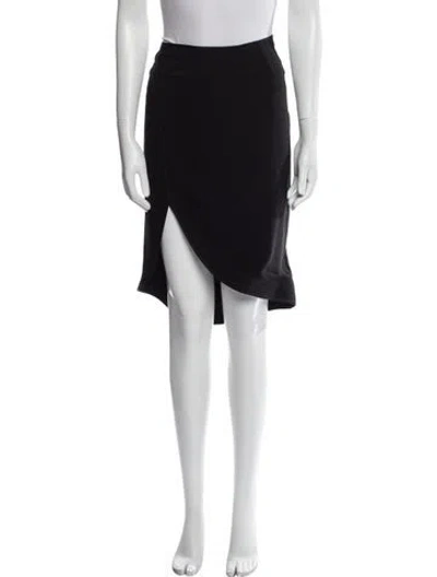 Pre-owned Halston Heritage Leather Trim Embellishment Knee-length Skirt In Black