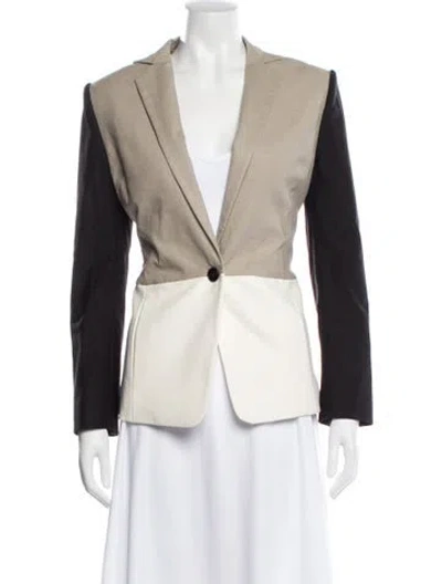 Pre-owned Halston Heritage Linen Colorblock Pattern Blazer In Neutral