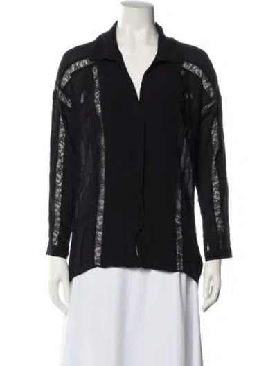 Pre-owned Halston Heritage Long Sleeve Button-up Top In Blue