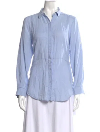 Pre-owned Halston Heritage Long Sleeve Button-up Top In Blue