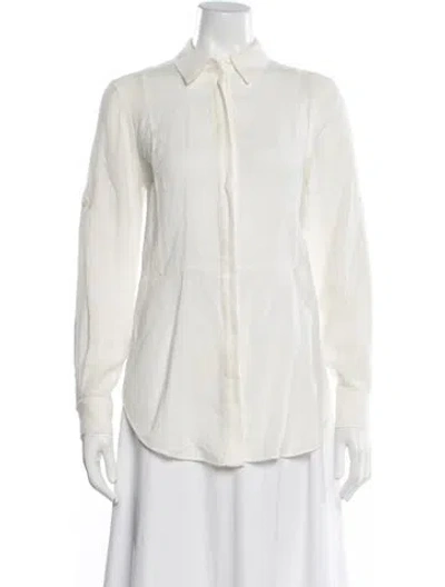 Pre-owned Halston Heritage Long Sleeve Button-up Top In Neutral