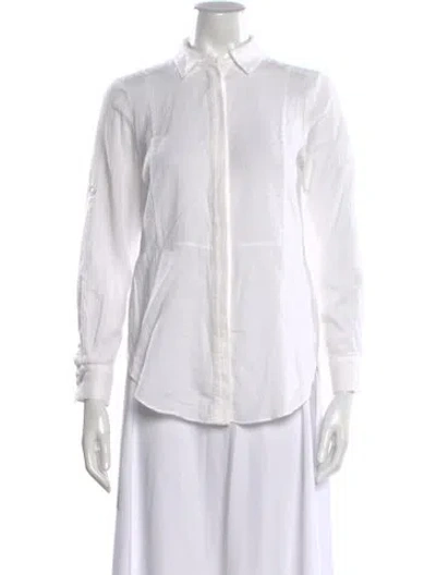 Pre-owned Halston Heritage Long Sleeve Button-up Top In White