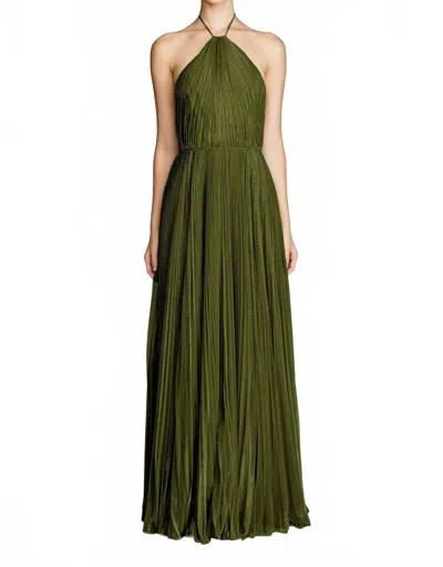 Halston Heritage Marisol Lurex Gown In Dark Olive In Green