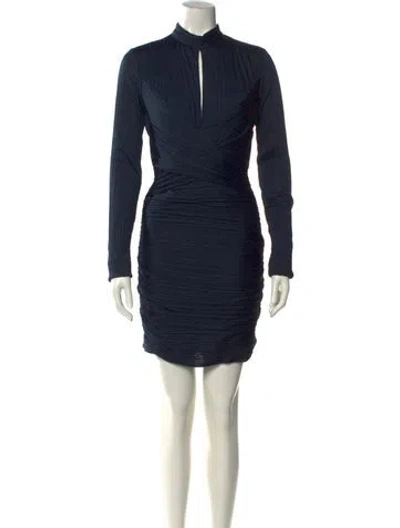 Pre-owned Halston Heritage Mock Neck Mini Dress In Blue