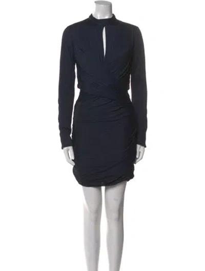 Pre-owned Halston Heritage Mock Neck Mini Dress In Blue