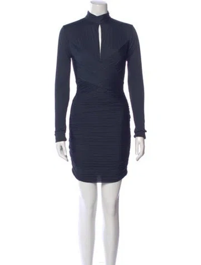 Pre-owned Halston Heritage Mock Neck Mini Dress In Blue